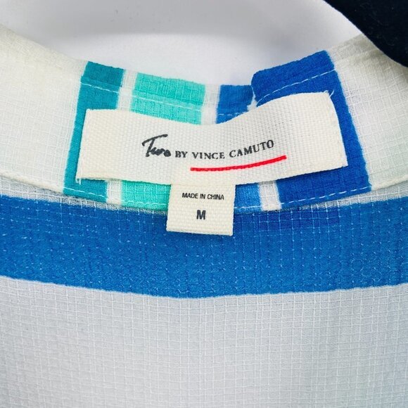 TWO BY VINCE CAMUTO Green Blue White Striped Button Up Sleeveless Swim Cover Up - Picture 4 of 5